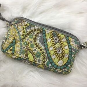 Vera Bradley larger wristlet green gray yellow turquoise brown